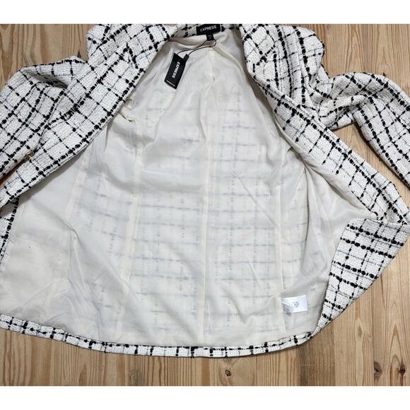 EXPRESS Women's Houndstooth Plaid TweedCustom Fit Boyfriend Blazer Size XS - Picture 10 of 10